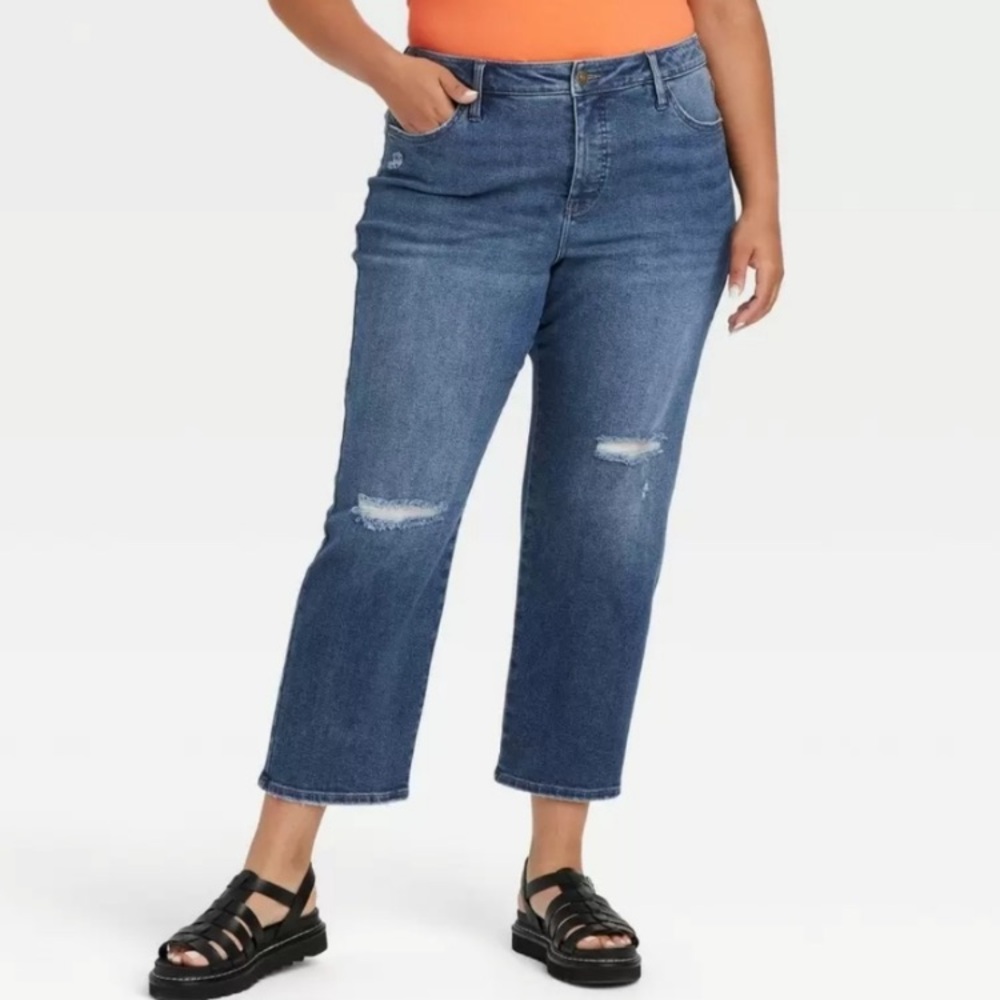 Ava & Viv NWT Distressed High Rise Tummy Control Straight Medium Wash Jeans 22R